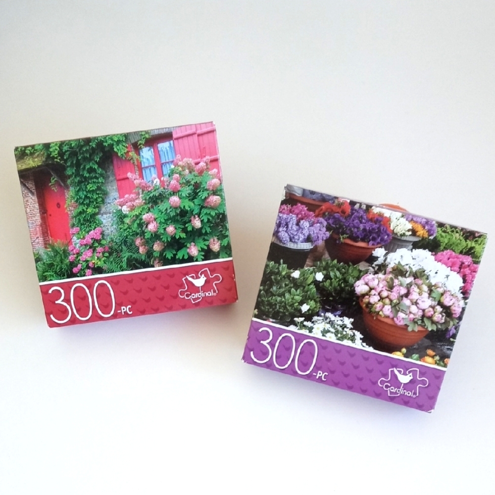 2 Cardinal Mini 300-Piece Garden Flower Puzzle Sets Travel Size Puzzles